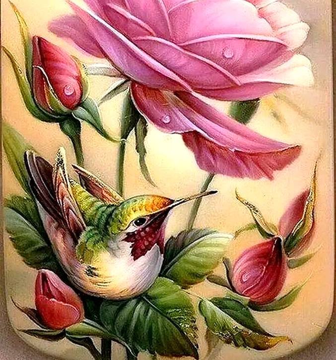 Kolorowy Ptak i Róża . puzzle online