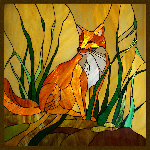 Fox on the stained glass. puzzle