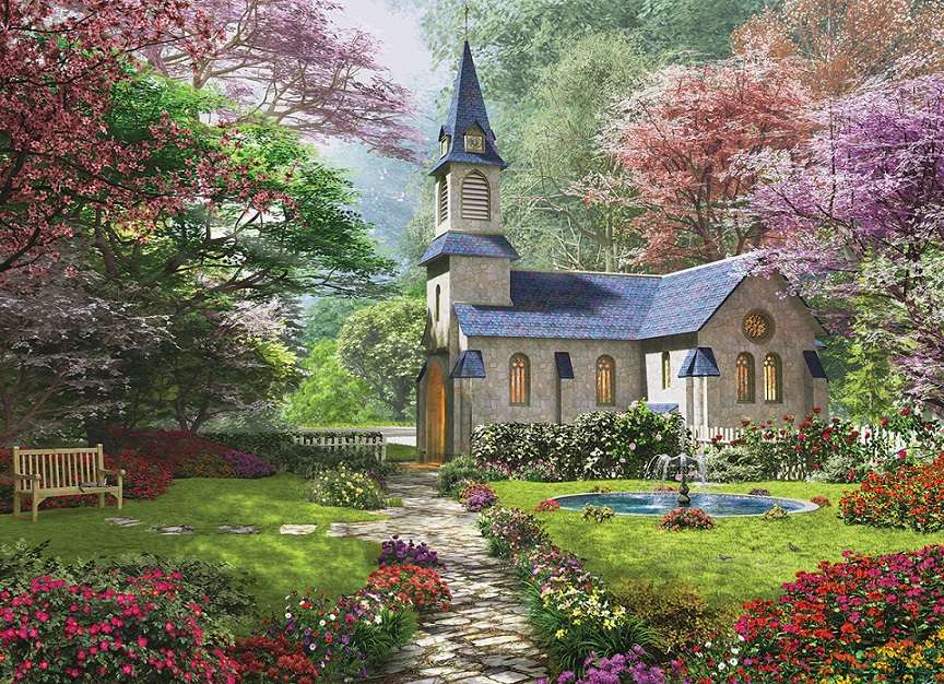Kościół w ogrodzie. puzzle online