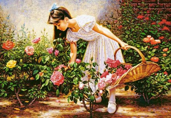 Dziewczynka i róże. puzzle online