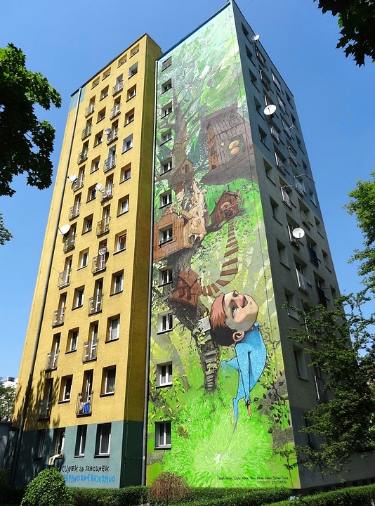 Mural na warszawskim bloku puzzle online