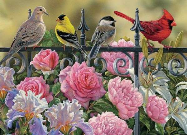 Róże i ptaki. puzzle online