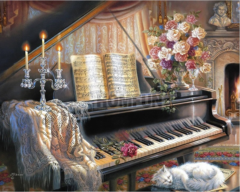 Wnętrze z fortepianem. puzzle online
