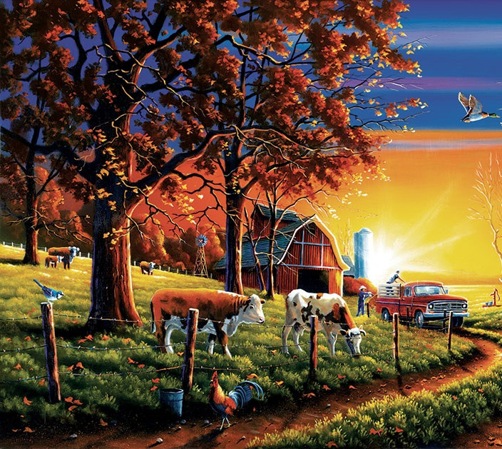 Zachód słońca na farmie. puzzle online