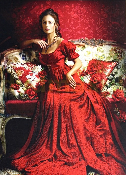 Kobieta w czerwonej sukni. puzzle online