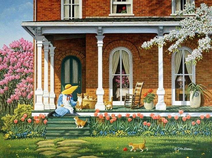 Tulipany przed domem. puzzle online