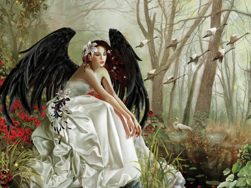 Czarny anioł w białej sukni. puzzle online