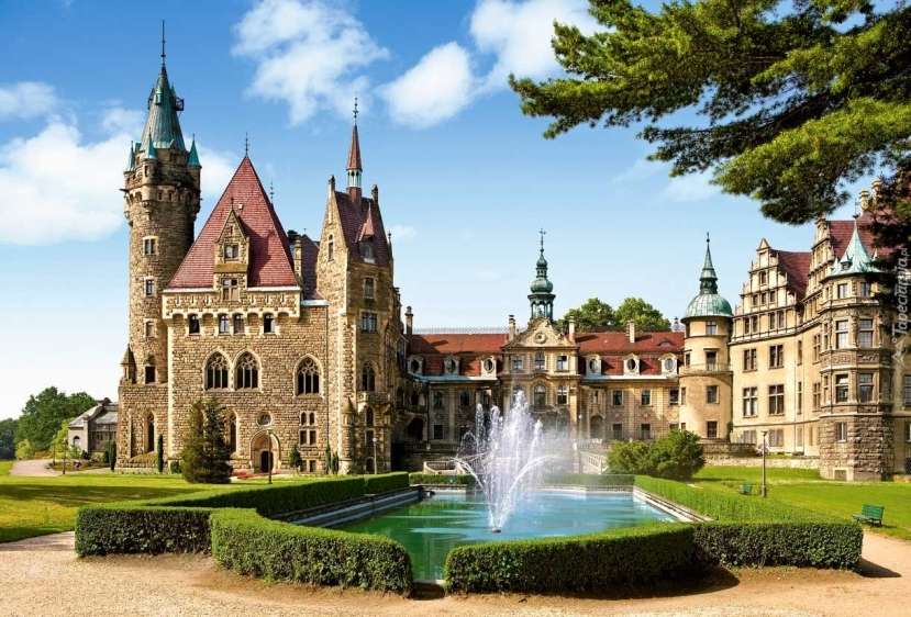 Zamek w Mosznej , fontanna puzzle online