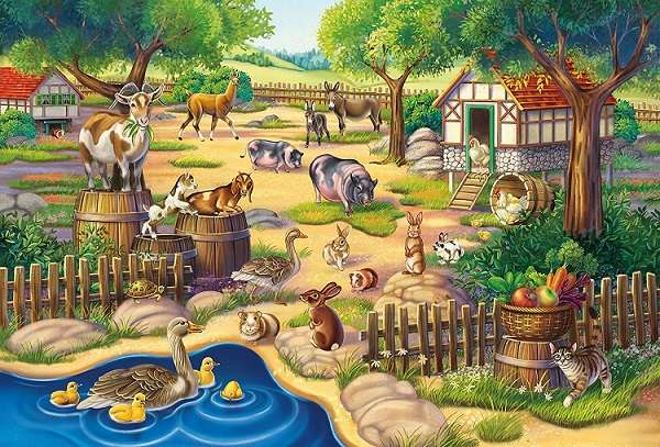 Zwierzęta w wiejskiej zagrodzie. puzzle online