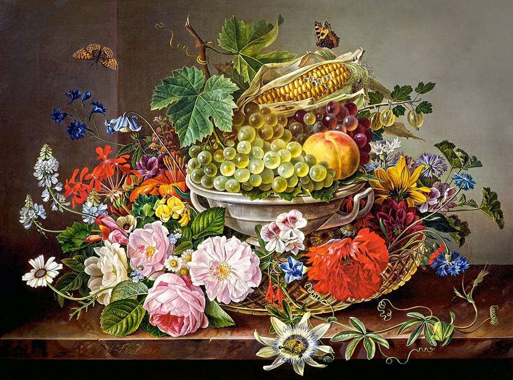 Kwiaty i owoce na obrazach. puzzle online