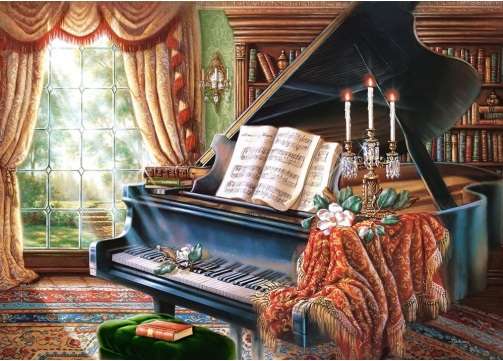 Wnętrze z fortepianem. puzzle online