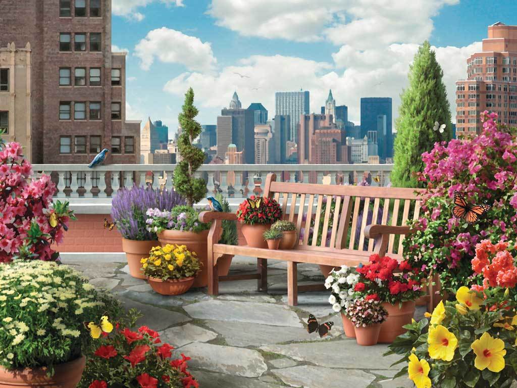 Ogródek kwiatowy w wielkim mieście. puzzle online