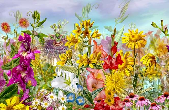 Kolorowe kwiatki. puzzle online