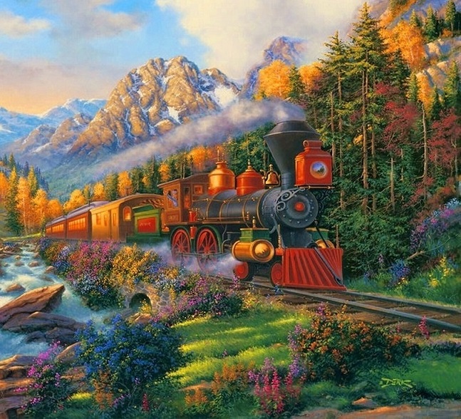 Krajobraz z pociągiem. puzzle online