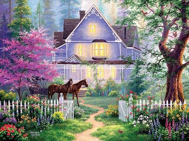 Domek w pięknym ogrodzie. puzzle online