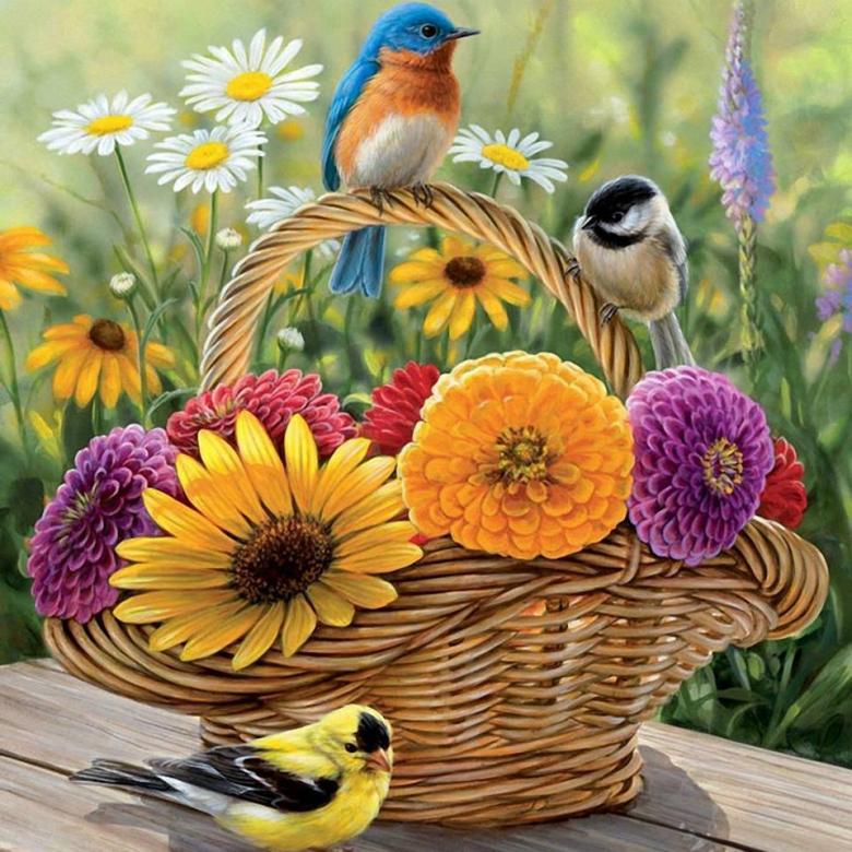 ptaki kwiaty kosz puzzle online