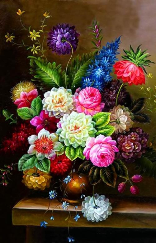 Różnobarwne kwiaty w wazonie puzzle online