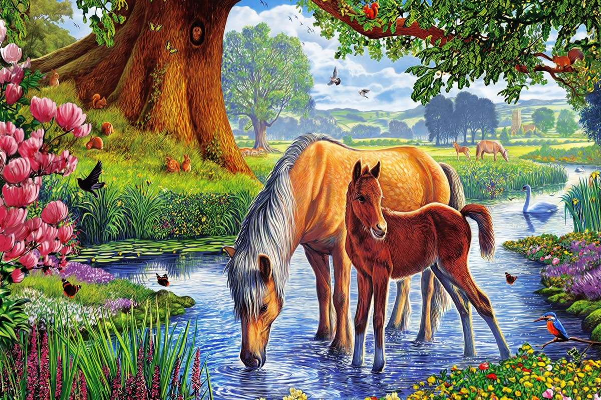 Konie przy wodopoju puzzle online