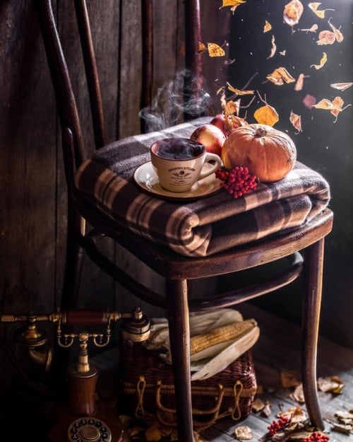 Herbstkaffee auf dem Stuhl Puzzle