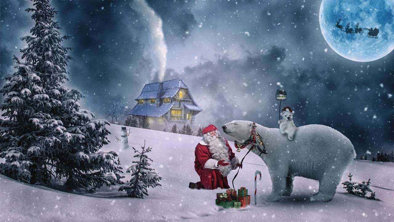 Święty Mikołaj na biegunie północnym puzzle online