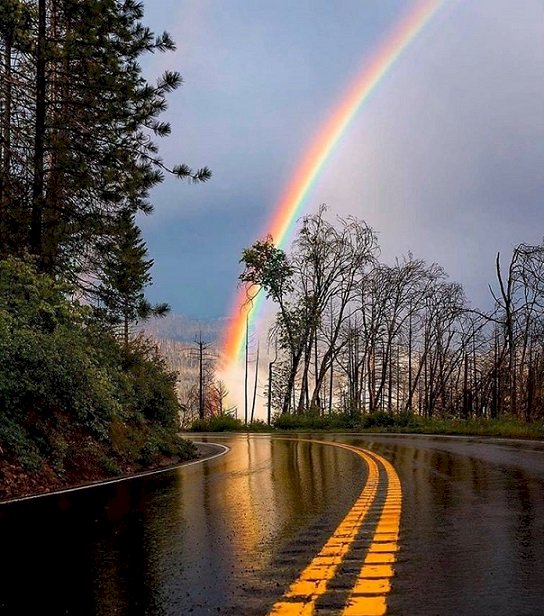 Regenboog over de weg. puzzel