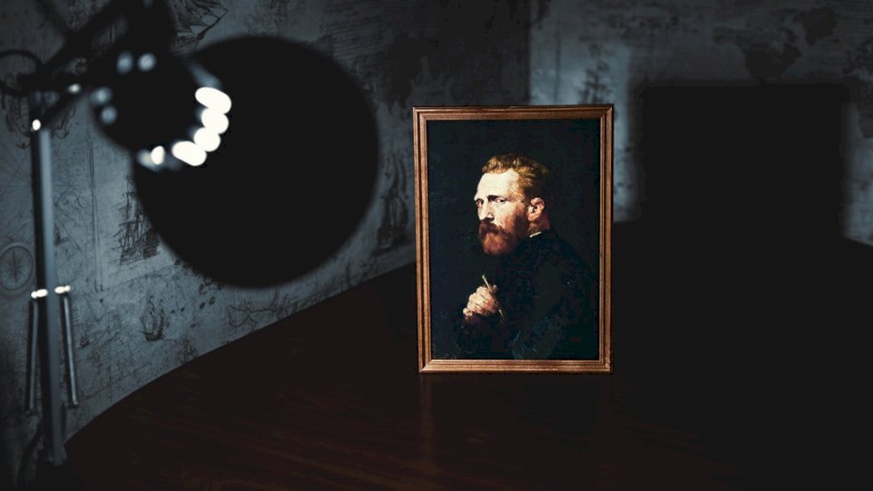 Brodaty mężczyzna portret i lampa puzzle online