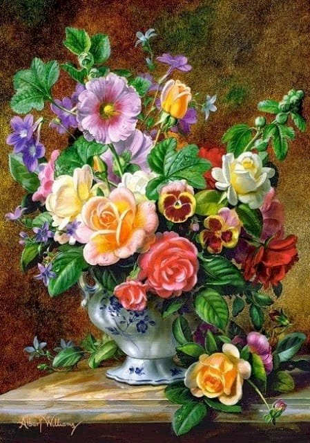 Bukiet kolorowych kwiatów w wazonie puzzle online