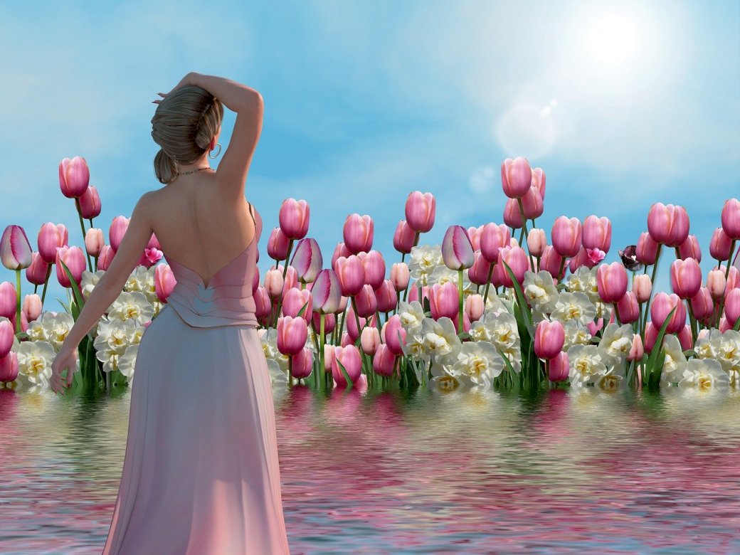 dama różowych kwiatów puzzle online