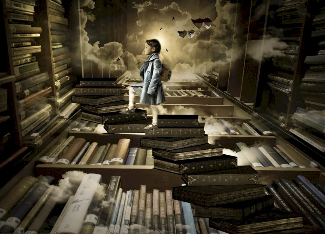 fantazja małej dziewczynki czytającej książkę puzzle online