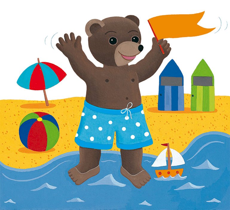 mały niedźwiedź brunatny na plaży puzzle online