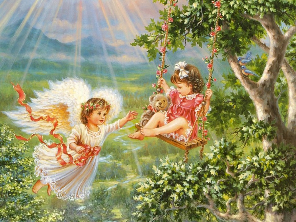 anioł stróż pięknego dziecka puzzle online