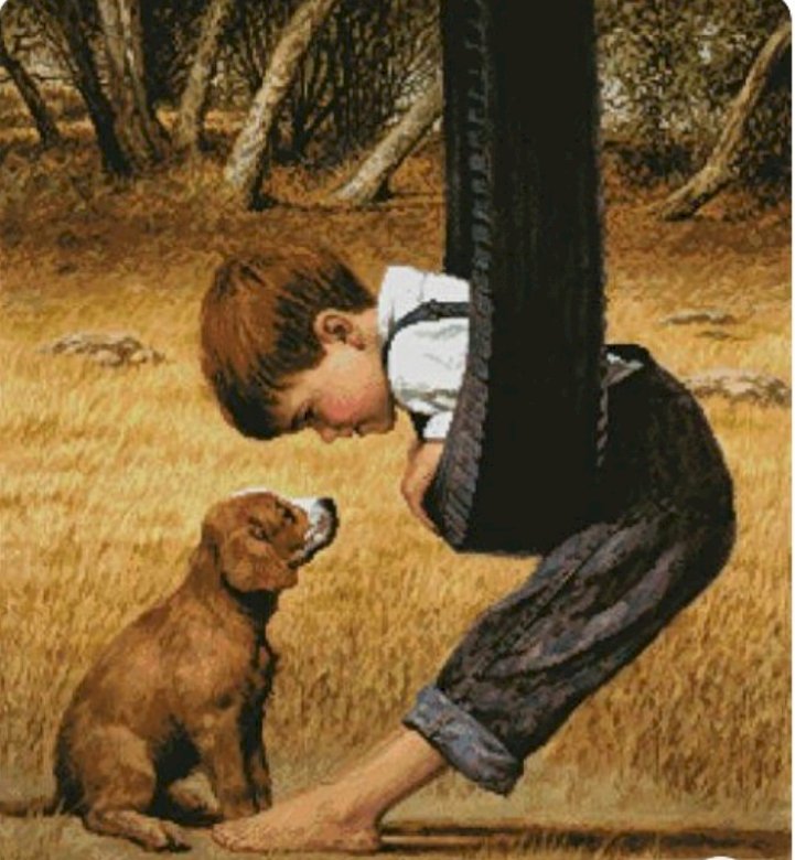 pes a chlapec na houpačce пъзел