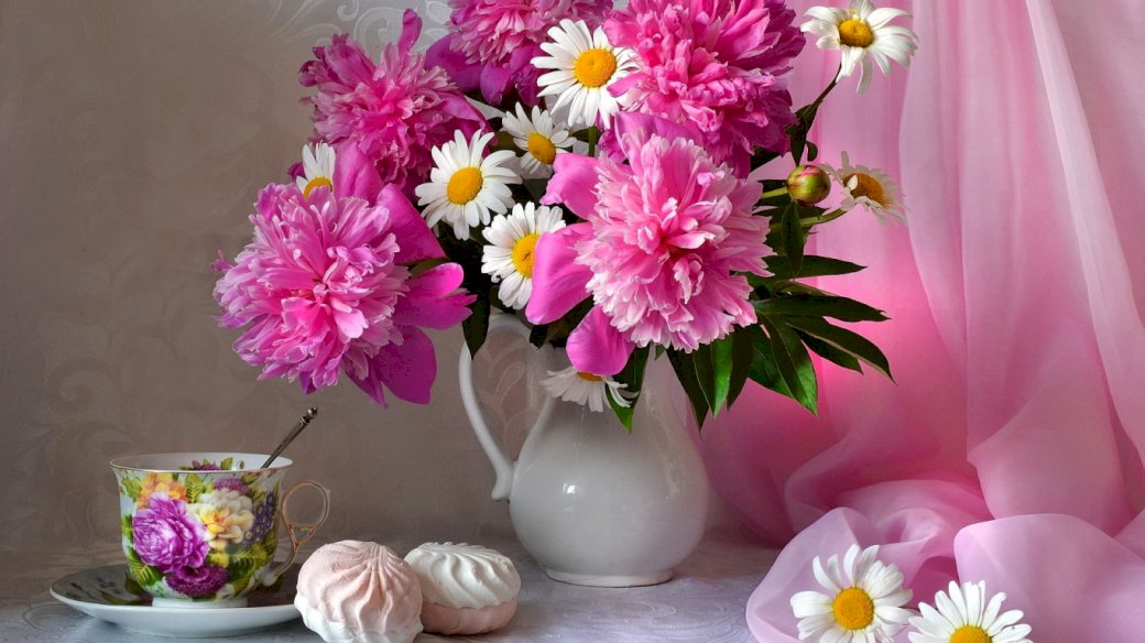 Bukiet kwiatów,filiżanka puzzle online