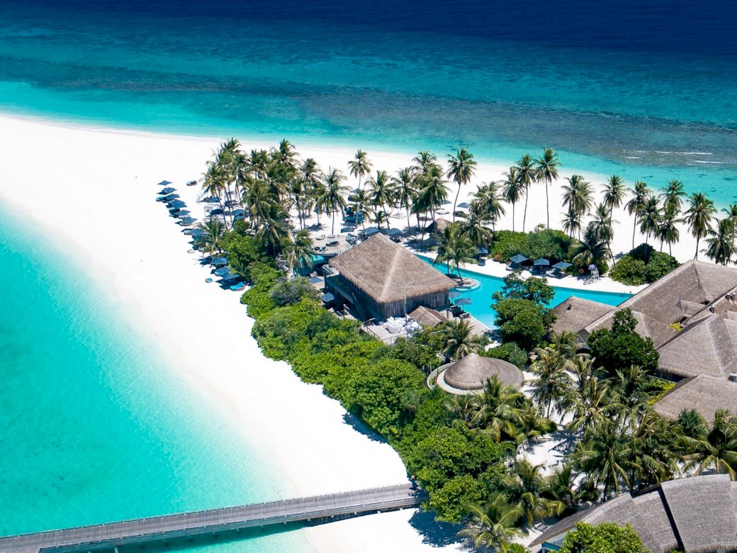 ocean, beach, island, maldives, palm, houses puzzle online