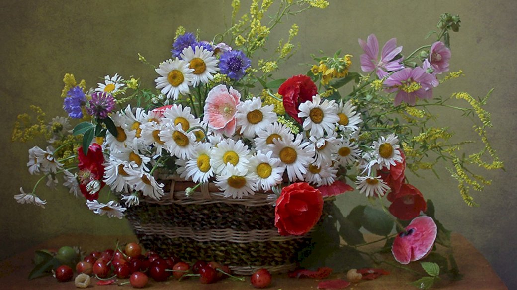 Bukiet Kolorowych Kwiatów, Wiśnie puzzle online