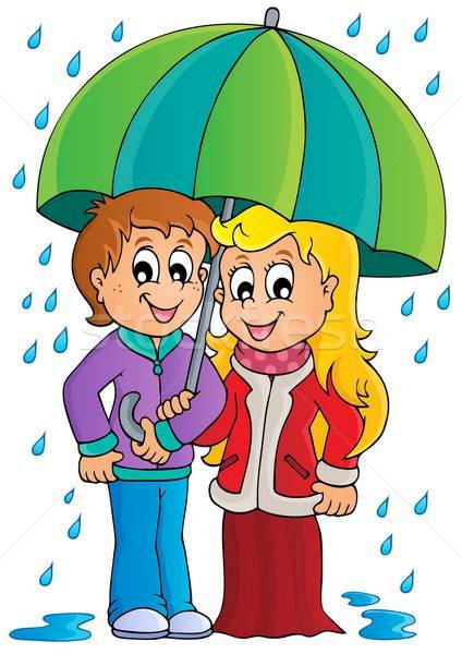 Deszcz - dzieci z parasolem puzzle online
