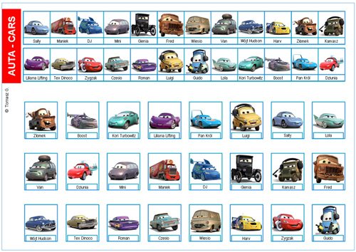 ulubione postacie z filmu auta puzzle online