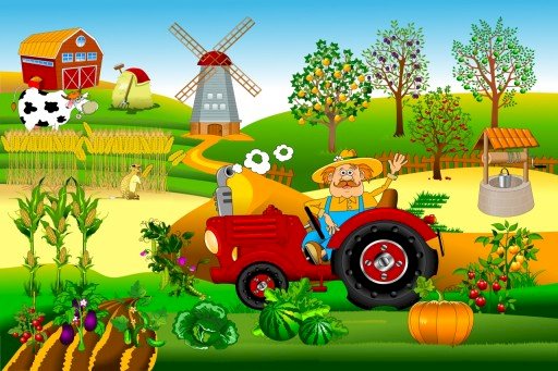 Farma, traktor, wiatrak, pole puzzle online