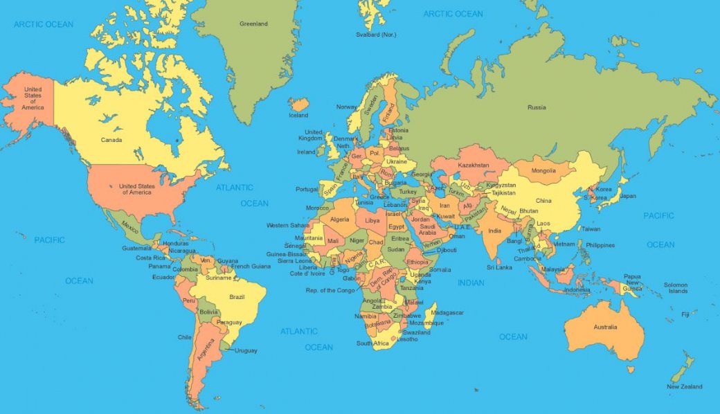 mapa krajów świata puzzle online