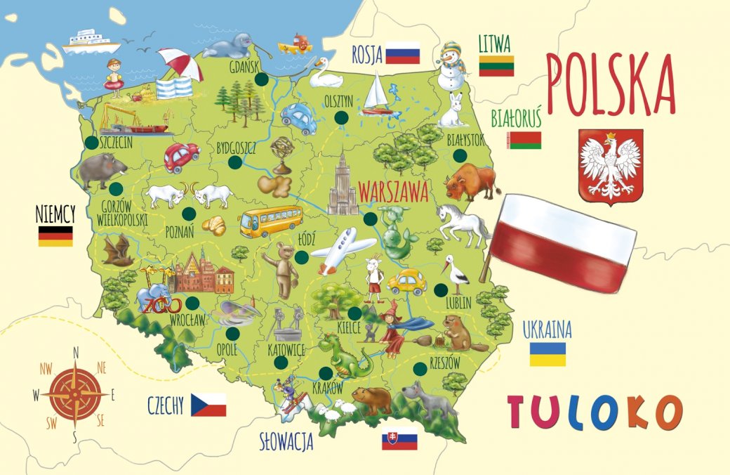 Puzzle mapka Polski ilustrowana puzzle online