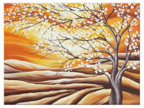 krajobraz z kwitnącym drzewem puzzle online