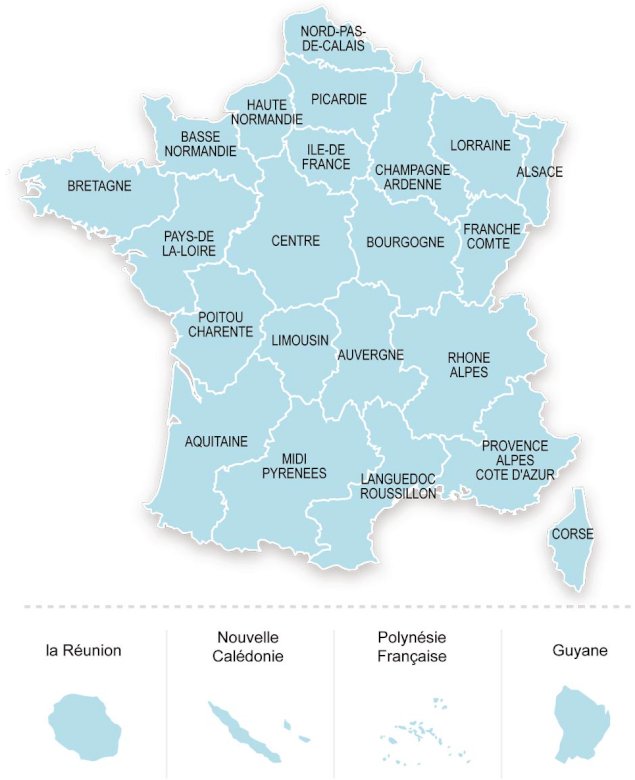 Mapa regionów Francji puzzle online