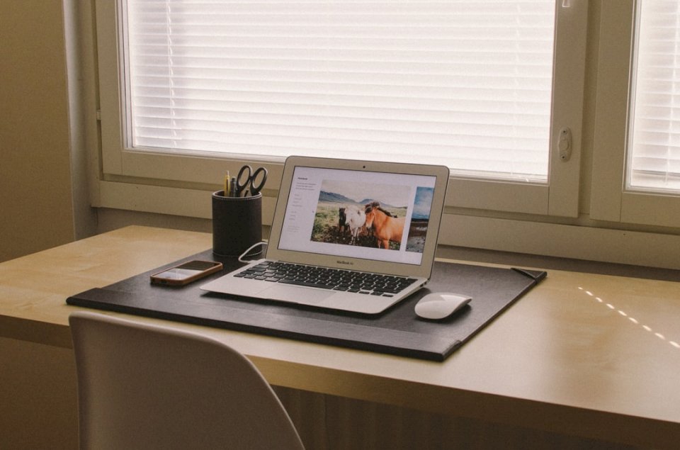 Jabłczany laptop na biurku puzzle online
