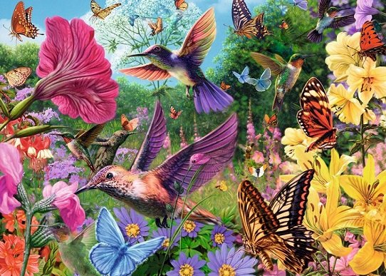 Ogród pełen kolibrów. puzzle online