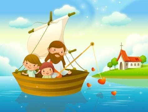 Jezus w łodzi z dziećmi puzzle online
