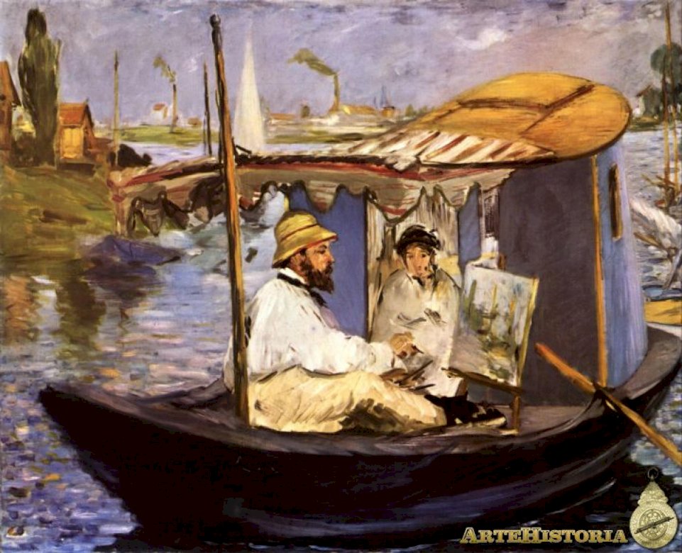 Manet painting - Monet w swojej łodzi studyjnej puzzle online