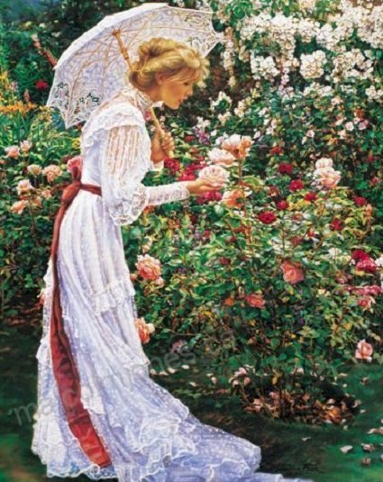 Kobieta i róże. puzzle online