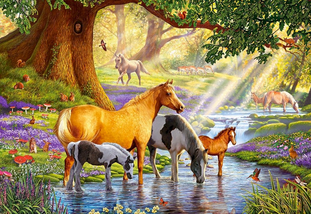 Konie przy strumieniu puzzle online
