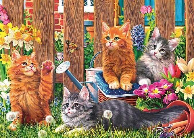 Kotki w ogródku. puzzle online