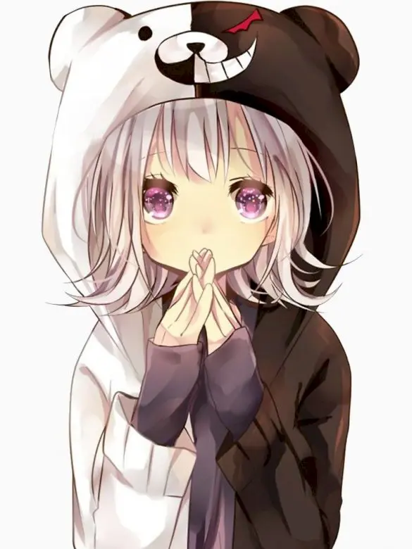 Chica anime con capucha de oso blanco / negro. - Puzzle Factory